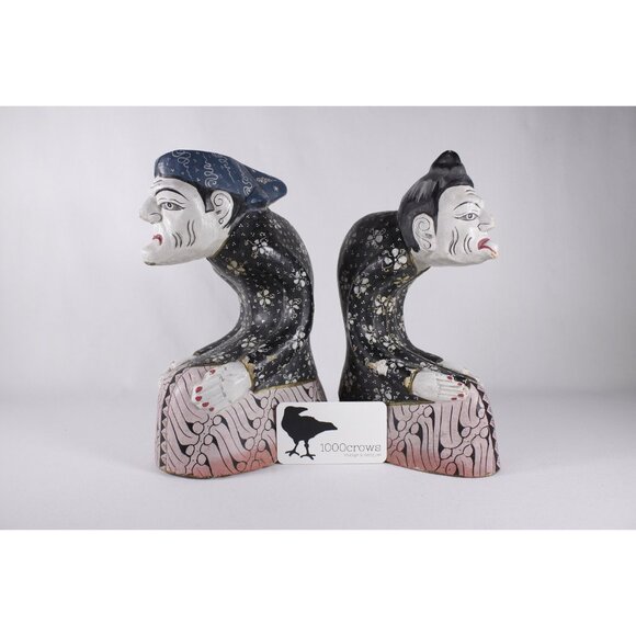 Rare Pair Javanese servant figurines 10" / 25 cm, Wooden wajang East - Picture 3 of 10